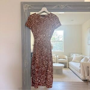 Brown Chestnut Print Midi Dress w/slit Primark size 2 S‎